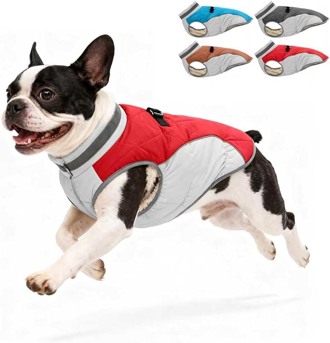 Dog Winter Coat for Small Dogs, Adjustable Puppy Warm Jackets in Cold Weather, Reflective Pet Fleece Vest with External Attachment Points, Zippered Cold-Weather Dog Winter Clothes, XS Red