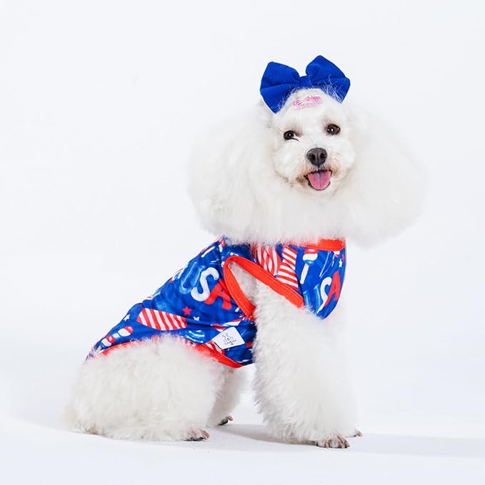 CuteBone 4th of July Dog Shirts 2-Pack Soft Pet Clothes Breathable Summer Vest for Small Puppy and Stretchy Cat Apparel 2BX18XL