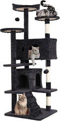 Dkeli Cat Tree for Indoor Cats Condo Tower with Scratching Post Tease Ball Perches Platform Small and Medium 54 Inch Multi-Level, Dark Gray