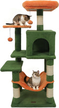 DORTALA Cat Tree for Indoor Cats, 44" Modern Cat Tower with Top Perch, Condo, Hammock, Sisal Scratching Posts, Dangling Balls, Platforms, Multi-level Pet Climbing Furniture Playground (Green & Orange)