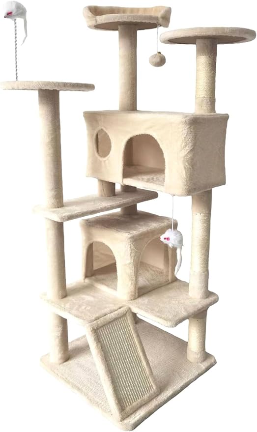 Cat Tree Tower for Indoor Cats,Cat House with Sisal Scratching Post,Multi-Level Cat Condo and 3 Large Platforms (Beige)