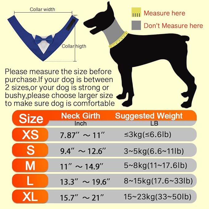 Dog Wedding Bandana, Formal Dog Tuxedo Adjustable Pet Collar with Bow, Small, Medium and Large Wedding Clothing, Birthday Gifts for Dogs (Small, Black)