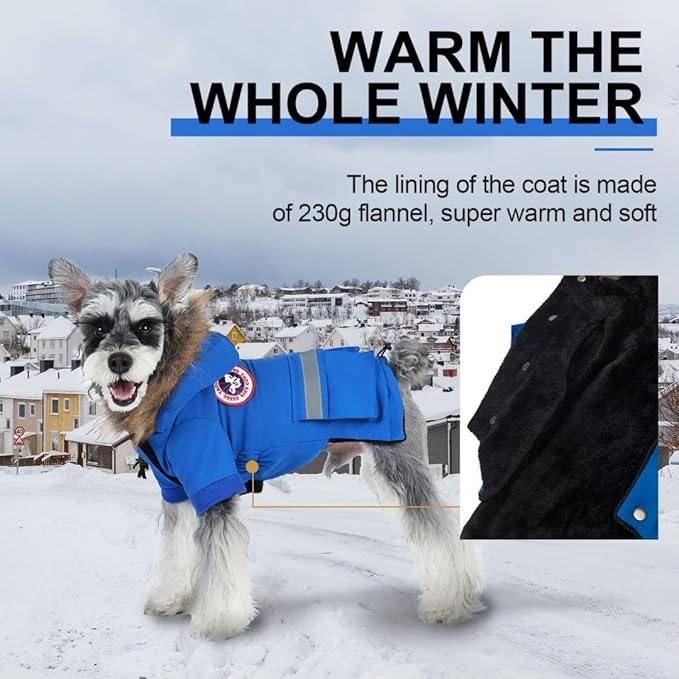 PINA Small Dog Coats - Waterproof, Warm Winter Jacket with Faux Fur Hood, Reflective, Flannel Lined, Windproof, Pocket