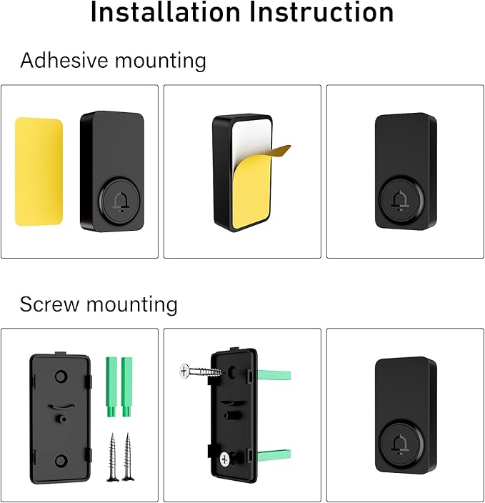 SECRUI Doorbell, 2 Button Wireless Doorbell with 1000ft Range, Adjustable Volume, Waterproof Design, Hassle-Free Installation, 32 Melodies, Black