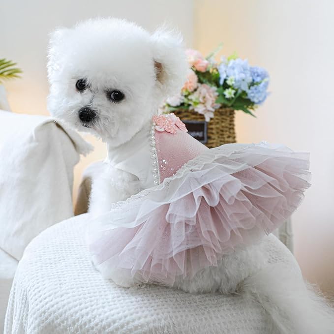Furbabycare® Elegant Sweet Fashion Puppy Dog Blingbling Princess Skirt Pet Dog Lace Cake Camisole Tutu Dress I-Pink X-Small
