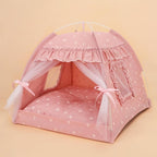 Selena Cat Bed Tents Dog House Indoor Outdoor Lace Mesh Breathable Windows Door Curtains Removable Portable Nest Teepe House (Large,Pink(Ruffled Teim))