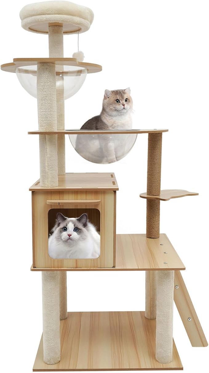 Cat Tree, Multi-Level Cat Tower for Large/Small Cats Climbing Kitty House with Resting Platforms & Scratching Posts Cats Activity Center Cat Climbing High Load Capacity (Beige)