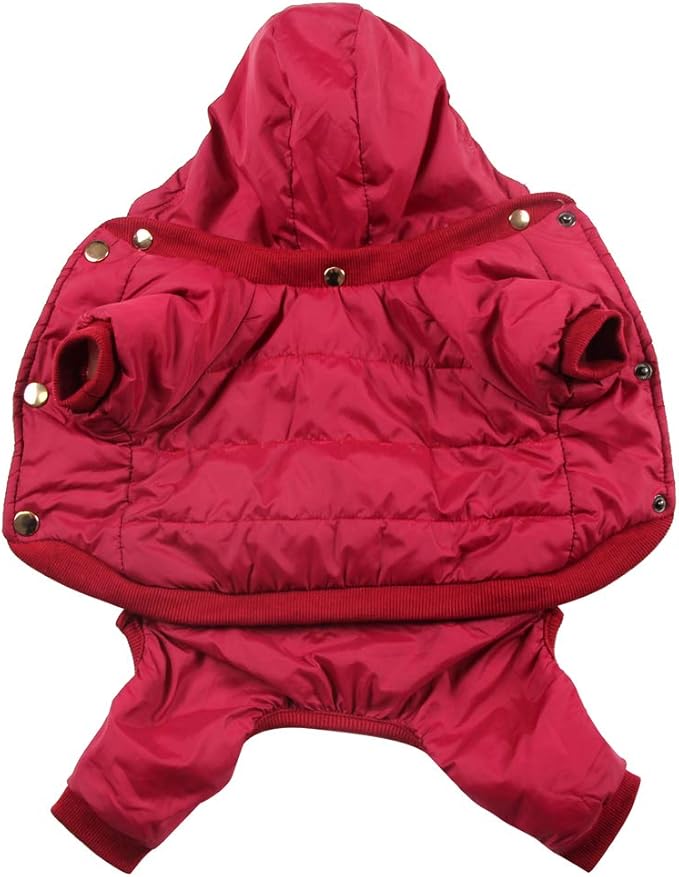 Fleece Lined Dog Coat with Detachable Hood and Detachable Hind Legs,Warm Puppy Jacket in Winter(Red S)