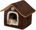 Cat Houses Indoor-Foldable Cat Dog House & Kennel Bed Mat for Kittens & Puppys,Enclosed Warm Cat Beds for Indoor Cats with Removable Cover for Winter,Dog House Cave Tent (Brown, S:10.2×11.8×12.6in)