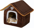 Cat Houses Indoor-Foldable Cat Dog House & Kennel Bed Mat for Kittens & Puppys,Enclosed Warm Cat Beds for Indoor Cats with Removable Cover for Winter,Dog House Cave Tent (Brown, S:10.2×11.8×12.6in)