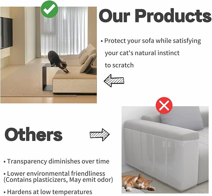 78.7"X15.8" Cat Scratch Furniture Protector Pad from Cats Scratching, Adhesive Couch Protector from Cats Claws, DIY Climbing Cats Scratcher Carpet, Cat Scratch Mat, for Sofa, Wall and Door (Khaki)