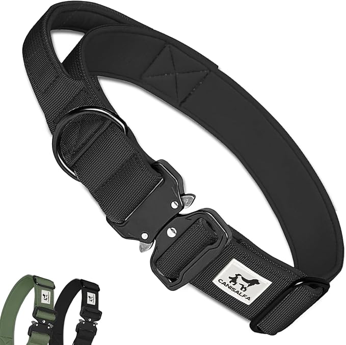 Tactical Dog Collar for Medium & Large Dogs – Heavy Duty Adjustable Nylon Collar with Control Handle, Quick-Release Metal Buckle & D-Ring – Comfortable, Durable Training Collar for All Dog Breeds