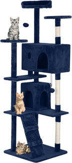70in Cat Tree for Indoor Cats, Cat Tower with Cat Scratching Post, Multi-Level Cat Furniture, Cat Tower with Funny Toys for Kittens-Navy Blue