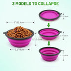 Dog Bowl Pet Collapsible Bowls, 2 Pack Collapsible Dog Water Bowls for Cats Dogs, Portable Pet Feeding Watering Dish for Walking Parking Traveling with 2 Carabiners (Small, Pink+Purple)