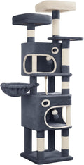 62.6" Cat Tree for Indoor Cats, Cat Tower, Multi-Level Cats Condo with 8 Scratching Posts, 3 Platforms, 2 Caves, Basket, Plush Balls, Sisal Rope, Anti-Tip Kit, Dark Grey MS15918SG