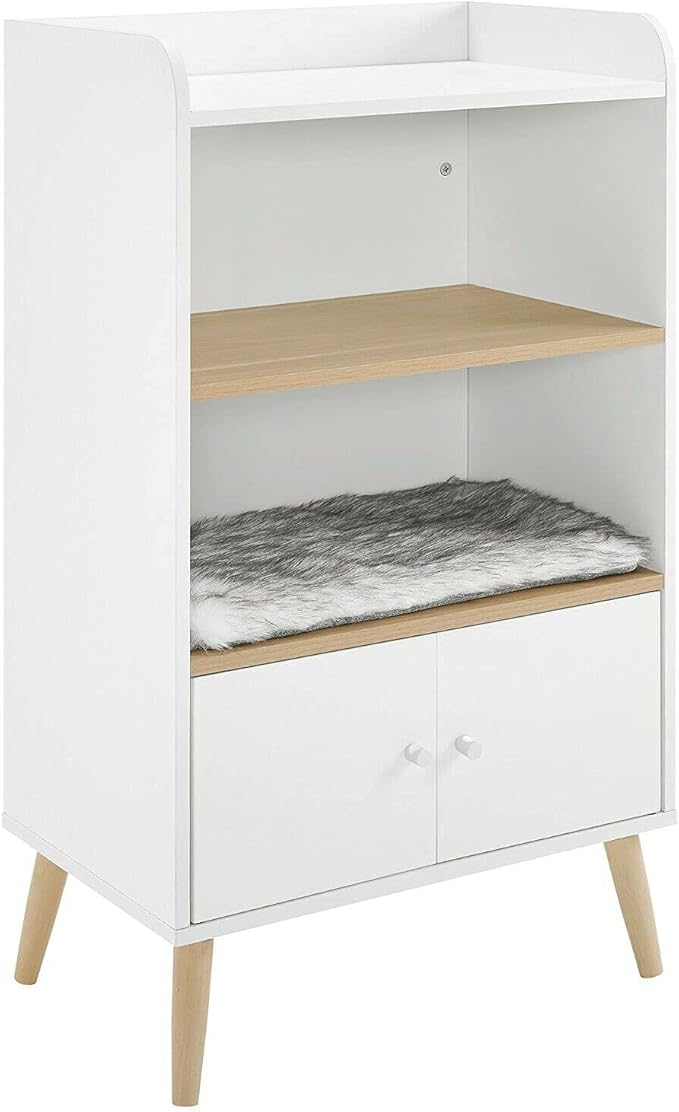 Sam's Pets Becky 39" Single Rest Cat Tree, White - Drawer, Bookshelf, Multi-Use, Soft Fur Cushion, Elevated Wooden Legs