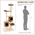 Tangkula 75 Inch Tall Cat Tree for Indoor Cats, Natural Solid Rubber Wood Cat Tower with Sisal Scratching Posts, Top Perch, Detachable Cat Condo, 6-Layer Modern Cat Trees and Towers for Large Cats