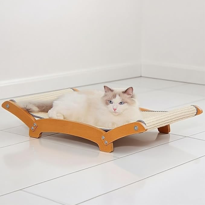 Larger Cat Scratcher Bed for Indoor Cats, Sisal Durable Cat Scratch Pad with Hammock for Indoor Cats Lounger & Sleep & Scratch, Natural Sisal Scratching Post, Sturdy Solid Wood Frame