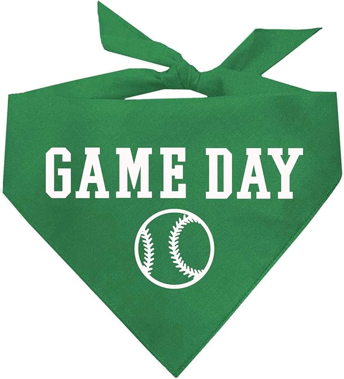 Game Day Dog Bandana | 100% Cotton Adjustable Triangle | Made in USA | Baseball| Sports | Biggest Fan | Game Day | Green, One Size (1054)