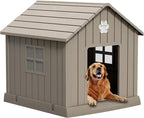Dog House Indoor Outdoor for Small to Large Sized Dogs Resin Outdoor Dog House with Ventilation Puppy Shelter with Elevated Floor, Easy to Assemble, Blue