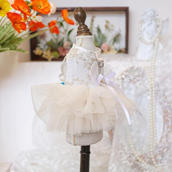 Fashion Sweet Puppy Dog Blingbling Princess Skirt Pet Dog Lace Cake Camisole Tutu Dress E-White XL