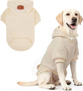 BEAUTYZOO Small Dog Hoodie Sweater with Pockets, Dog Clothes for Small Medium Dogs Boy Girl, Waffle-Like Laminated Cotton Pet Coats with Hat and Leash Hole, Cream L