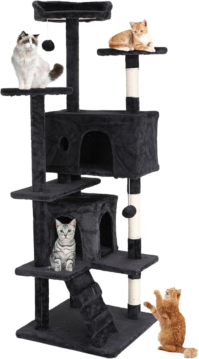 Cat Tree 70 Inches Cat Tower for Indoor Cats Multi-Level Cat Condo with Litter Box Enclosure,Scratching Posts for Indoor Cats (Dark Gray)