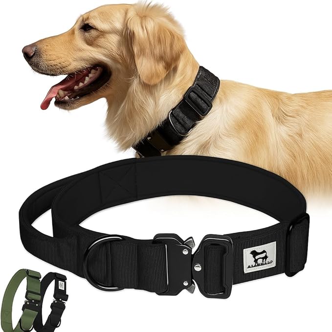 Tactical Dog Collar for Medium & Large Dogs – Heavy Duty Adjustable Nylon Collar with Control Handle, Quick-Release Metal Buckle & D-Ring – Comfortable, Durable Training Collar for All Dog Breeds