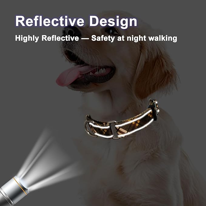 Fall Reflective Martingale Collar for Dogs with Quick Release Buckle Autumn Dog Collars (Brown Plaid, Medium)