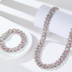 Pink Dog Chain Collar, Diamond Cuban Link Dog Collar Dog Necklaces Rhinestone Bling Glitter Metal Choke,Pet Jewelry for Puppy Small Medium Large Dogs (Pink 24inch)