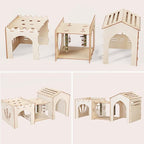 Woiworco Extra Large Rabbit Castle Hideout Bunny House for Easter Day with 3 Houses and Toys, Wooden Bunny Hideout Indoor Large Rabbit Hutch Play Houses and Hideouts Nut Castle Hamsters