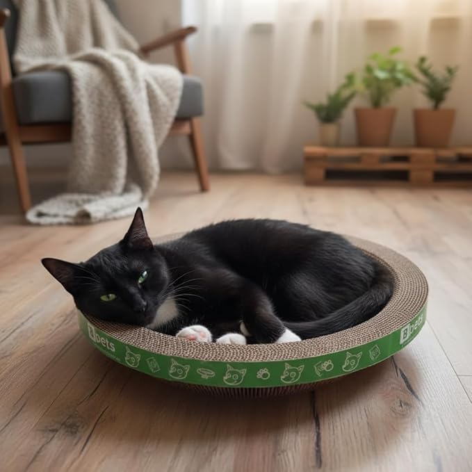 Cardboard Cat Scratchers Pack, Long-Lasting Cardboard Cat Durable Scratching Pads to Protect Furniture, Sturdy Corrugated Design, Safe for Claws (B-Scratcher Round Pack x 10)