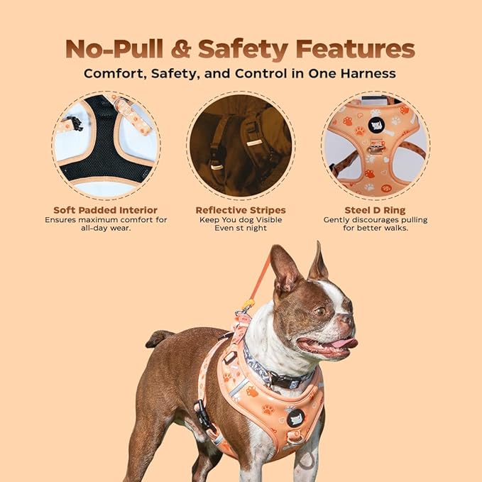 Haminway No-Pull Dog Harness for Medium Dogs – Reflective, Breathable Vest with Adjustable Chest & Neck Straps – Easy to Wear, Anti-Choke Harness for Safer Walks (Orange, Size Medium)
