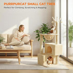 Cat Tree 45" for Indoor Cats, Compact Cat Tower with 2 Condos, Hammock Bed & 5 Hanging Ball Toys, Space-Saving Sturdy Cat Condo Furniture for Kittens & Small-Medium Cats
