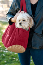 Plush Dog Purse Carrier for Small Dogs, Soft Dog Tote Bag with Safety Harness Clip, Cozy Pet Carrier for Dogs Under 15 lbs, Comfortable Dog Shoulder Carrier for Travel, Red