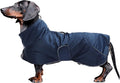 Dachshund Coats Waterproof, Perfect for Dachshunds, Sausage, Weiner Dog Winter Coat with Padded Fleece, Puppy Snowsuit with Adjustable Bands and High Vis Reflective Trim - Navy - M