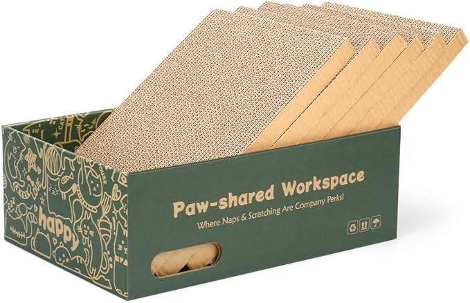 6 Pack Cat Scratch Pad with Box, Cardboard Cat Scratcher for Indoor Cats, Reversible Scratching Board with Lounge Bed for Small Medium Cats & Kittens