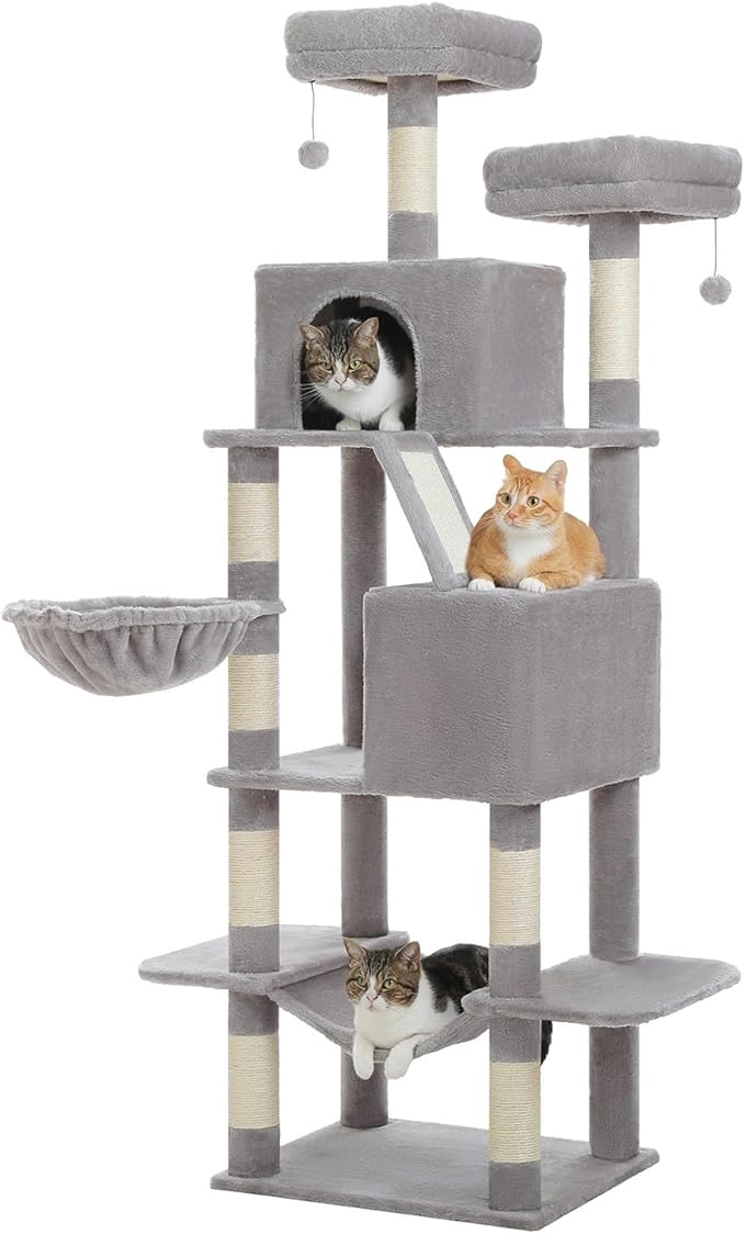 70 inch Sturdy Cat Tree for Indoor Cats Extra Large Cat Tower with Scratching Post, Hammock, Cat Condo for Adult Cats Kittens
