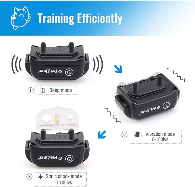 Petrainer Training Collar for Dogs - Waterproof Rechargeable Dog Training E-Collar with 3 Safe Correction Remote Training Modes, Static, Vibration, Beep for Dogs Small, Medium, Large