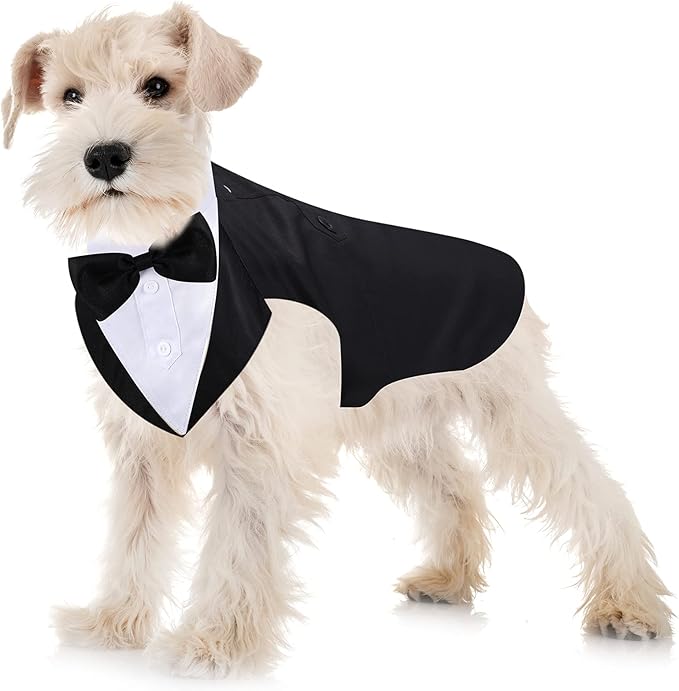 Weewooday Dog Tuxedo and Bandana Set Dogs Formal Tuxedo Pet Wedding Party Suit Wedding Bow Tie Shirt for Birthday Costumes(Cute Style,Medium)