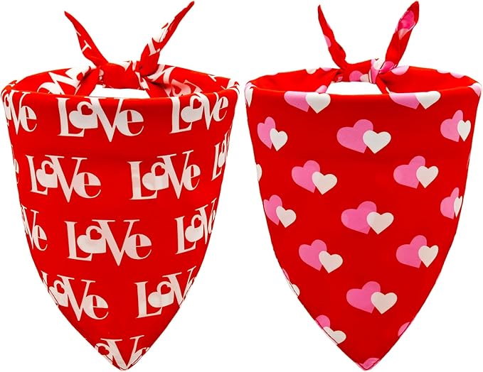 Valentines Dog Bandanas 2PCS-XLarge,Love Pet Scarf for Boys and Girls,Heart Bandana for Weddings,Parties,and Holidays,Dog Outfit Gifts for Extra Large Dogs(Red)