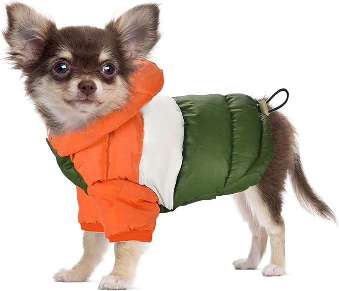 Dog Winter Coat for Small Dogs, Dog Down Jacket Puppy Hoodie Sweatshirt, Green M