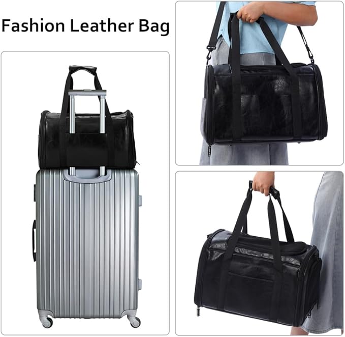 Fashion Dog Carrier Pet Carrier Airline Approved Cat Carrier for Small Dogs Cats Under 15 Lbs, Vegan Leather Collapsible Soft Sided Travel Puppy Carrier