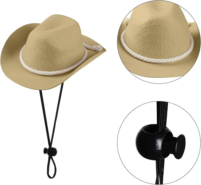 choyaxo Dog Cowboy Hat Dog Cowboy Costume for Small Pet Dogs Cat Cowboy Hat with Bandana Scarf Set Party Accessories (Khaki, Medium)
