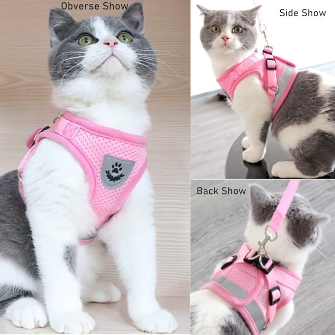 FEimaX Dog Harness and Leash Set for Walking, Soft Mesh Adjustable Easy Control Lightweight Cat Vest Harnesses with Reflective Strips, Escape Proof Small Dogs Cats Vests (Pink, X-Small)