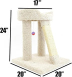 Maykoosh French Flair Elevated Cat Scratch Post with Cat Bed, Compact and Stylish Elevated Cat Bed with Plush Carpet and Sisal Scratching Post, Perfect for Sleep and Play Light Gray
