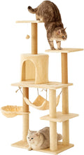 Deluxe Cat Tree Tower, 132cm Multi-Level Climbing Structure with Condo, Hammocks, Platforms, Beige Plush, Indoor Activity Center