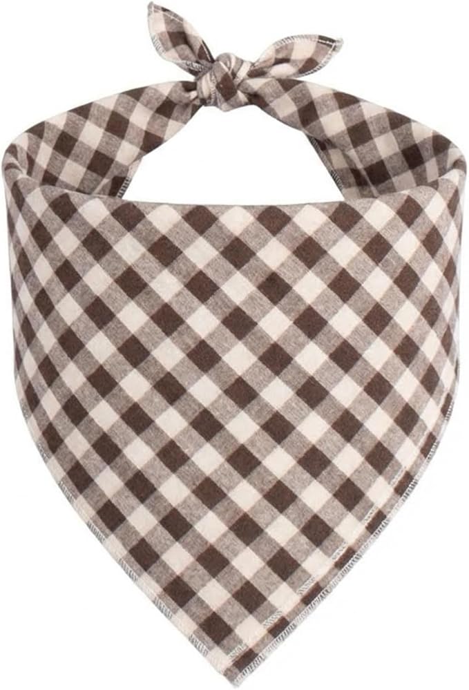 Dog Bandanas 1 Pack; Cotton Linen Khaki Plaid Bandana for Large Dogs; Soft Breathable Dog Accessories; Neutral Dog Apparel & Accessories