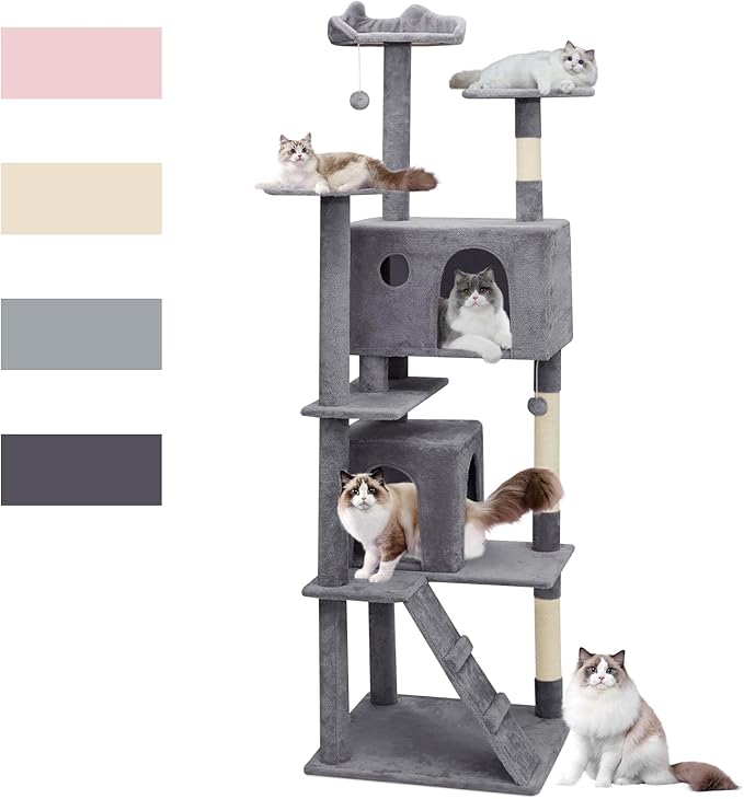 Magshion Cat Tree 77" Cats Tower for Indoor Cats, Multi-Level Cat Condo with Scratching Post, Top Perch, Sisal Board and Dangling Ball, Cat Stand Jumping Platform Kittens Pet Play House (Smoke Grey)