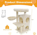 Tangkula Cat Tree Tower, 33.5 Inch Cute Cat Tower with 2-Tier Large Condo, Sisal Scratching Posts, Padded Top Perch, Dangling Toy, Rotatable Cozy Basket, Cat Climbing Furniture (Beige)